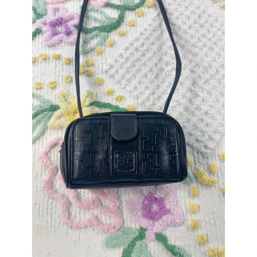 Sarne Black Quilted Embossed Leather‎ Mini Shoulder Bag with Mirror